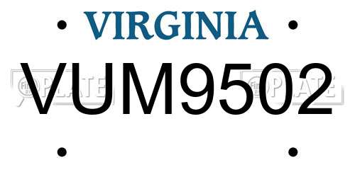 VUM9502 Virginia License Plate