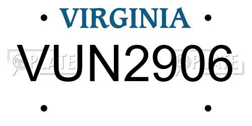 VUN2906 Virginia License Plate