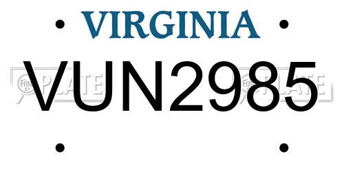 VUN2985 Virginia License Plate