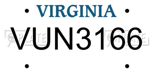 VUN3166 Virginia License Plate