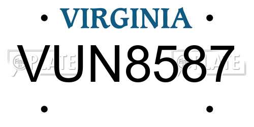 VUN8587 Virginia License Plate