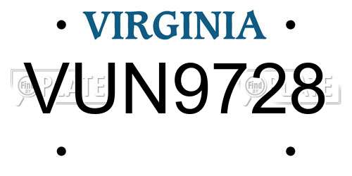 VUN9728 Virginia License Plate