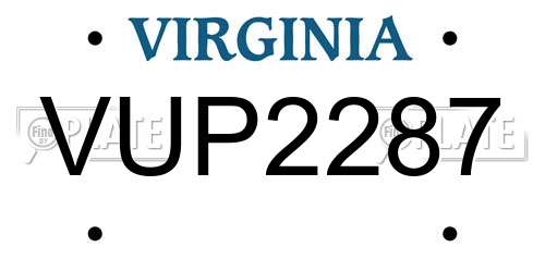 VUP2287 Virginia License Plate
