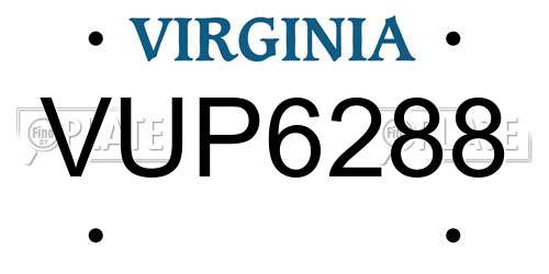 VUP6288 Virginia License Plate