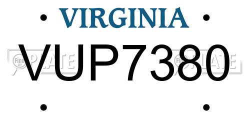 VUP7380 Virginia License Plate
