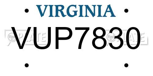 VUP7830 Virginia License Plate