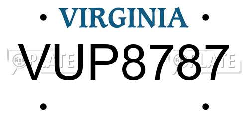 VUP8787 Virginia License Plate