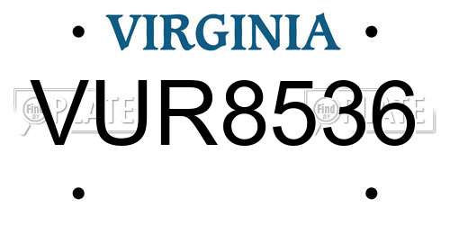 VUR8536 Virginia License Plate