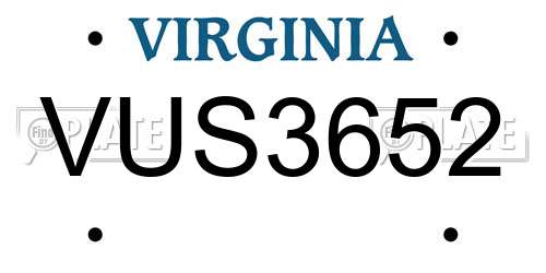 VUS3652 Virginia License Plate