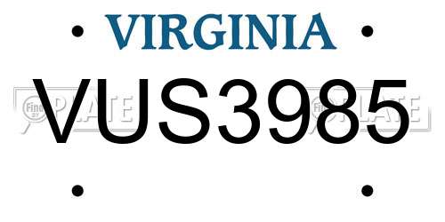 VUS3985 Virginia License Plate