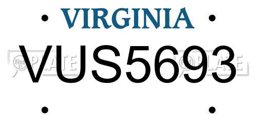 VUS5693 Virginia License Plate