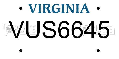 VUS6645 Virginia License Plate