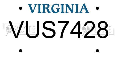 VUS7428 Virginia License Plate