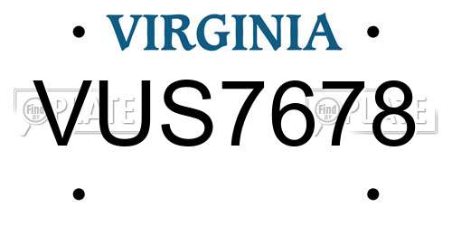 VUS7678 Virginia License Plate