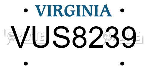 VUS8239 Virginia License Plate
