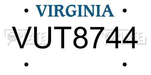 VUT8744 Virginia License Plate