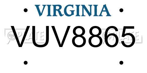VUV8865 Virginia License Plate
