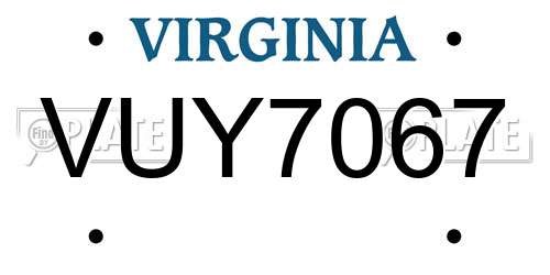 VUY7067 Virginia License Plate