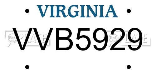 VVB5929 Virginia License Plate