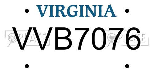 VVB7076 Virginia License Plate