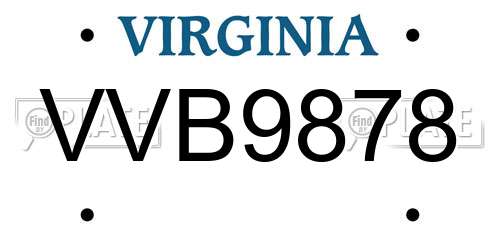 VVB9878 Virginia License Plate