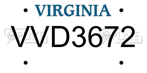 VVD3672 Virginia License Plate