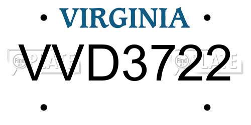 VVD3722 Virginia License Plate