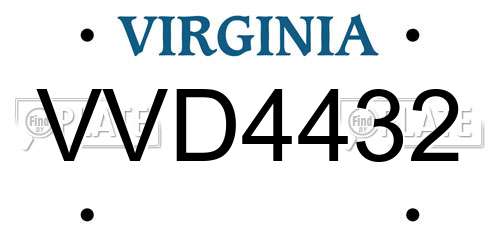 VVD4432 Virginia License Plate