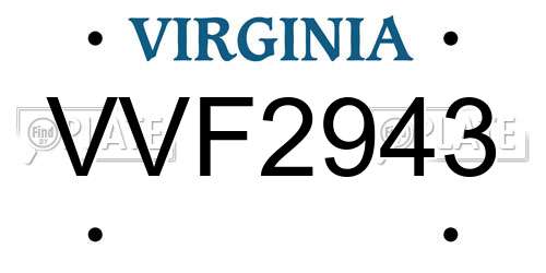 VVF2943 Virginia License Plate