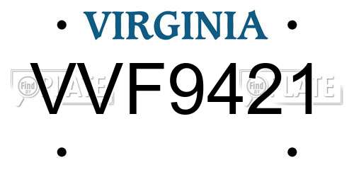 VVF9421 Virginia License Plate
