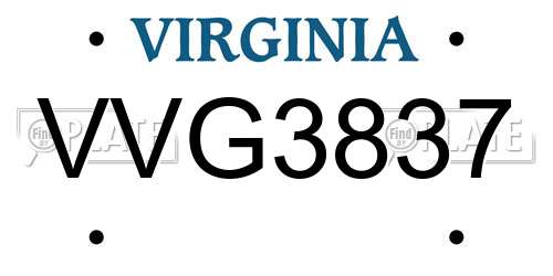 VVG3837 Virginia License Plate