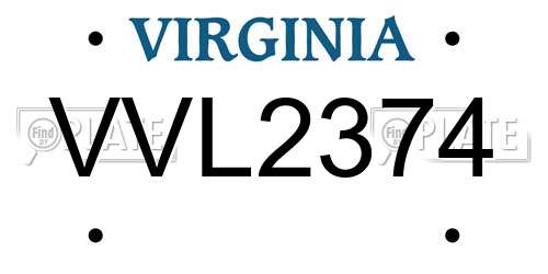 VVL2374 Virginia License Plate