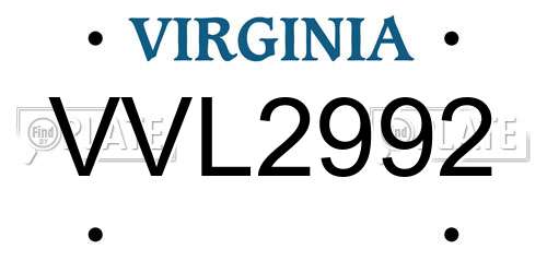 VVL2992 Virginia License Plate