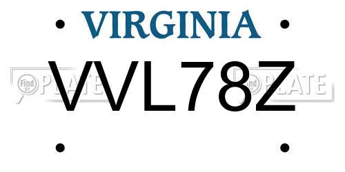 VVL78Z Virginia License Plate