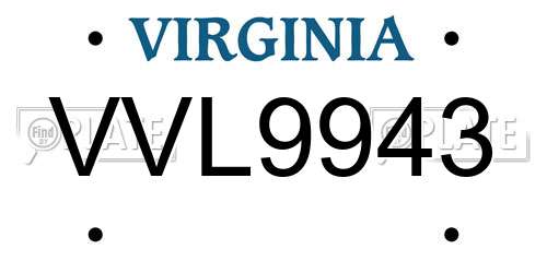 VVL9943 Virginia License Plate