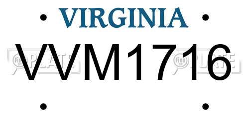 VVM1716 Virginia License Plate