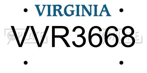 VVR3668 Virginia License Plate