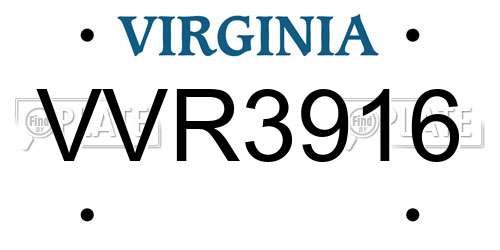 VVR3916 Virginia License Plate