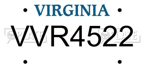 VVR4522 Virginia License Plate