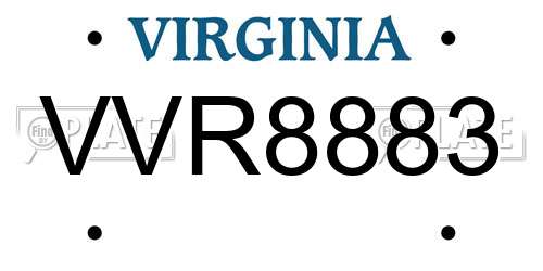 VVR8883 Virginia License Plate