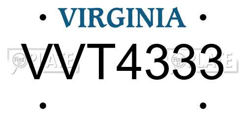 VVT4333 Virginia License Plate