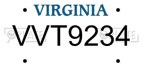 VVT9234 Virginia License Plate