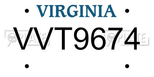 VVT9674 Virginia License Plate
