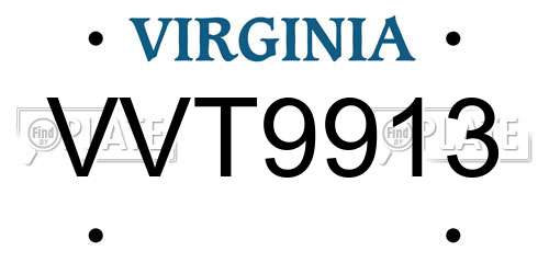 VVT9913 Virginia License Plate