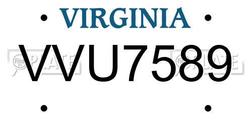 VVU7589 Virginia License Plate