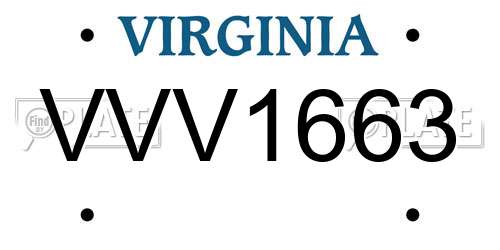 VVV1663 Virginia License Plate