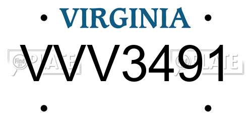 VVV3491 Virginia License Plate