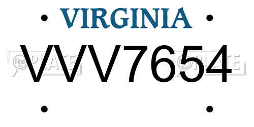 VVV7654 Virginia License Plate