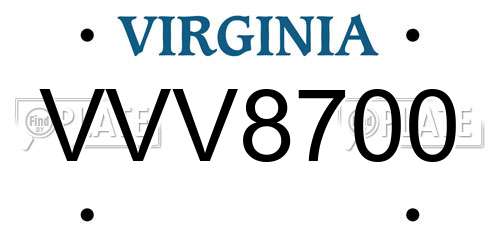 VVV8700 Virginia License Plate