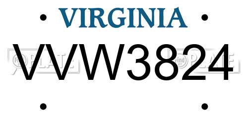 VVW3824 Virginia License Plate